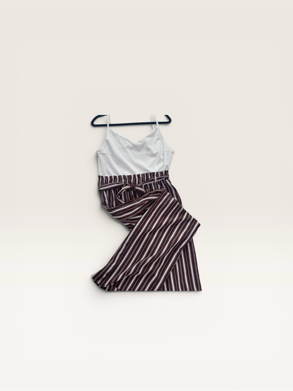 Justify White & Brown Striped Wide Leg Romper | Women’s XL | Never Worn